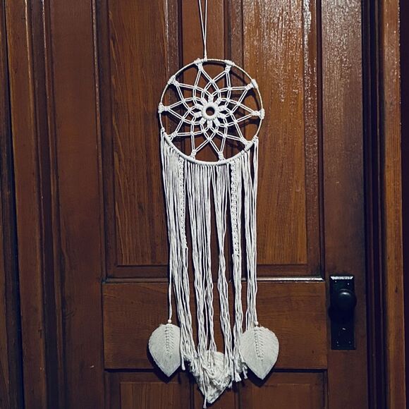 Large White Feather Macrame Wall Hanging Accent - Picture 1 of 3